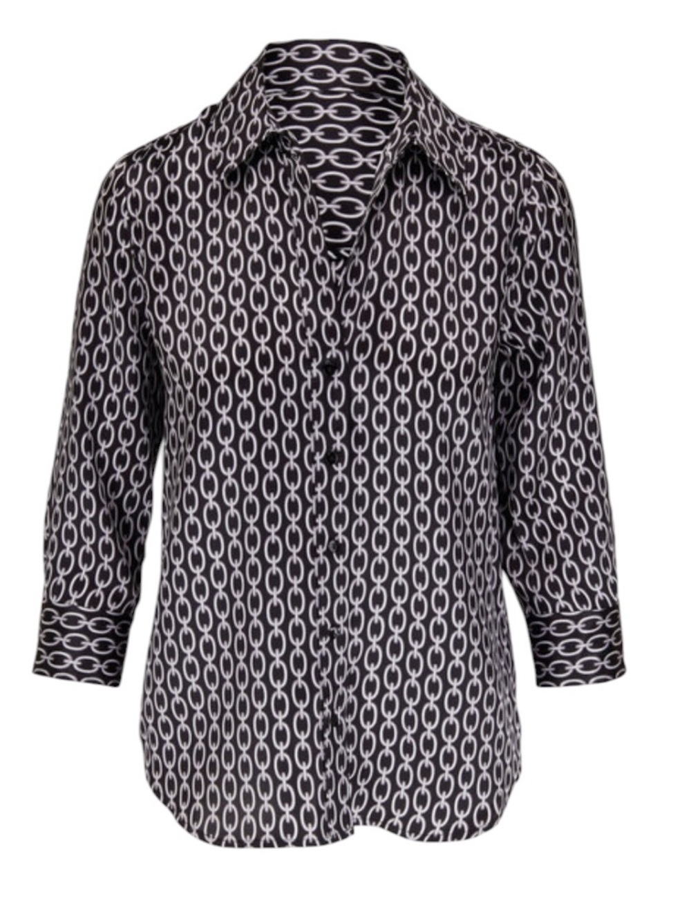 L’Agence Dani Black & White Silk Chain Print Blouse size XL like new condition